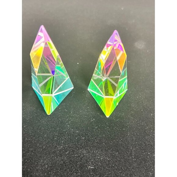 Colorful Crystal Prism Small Obelisks Set Of 2 Rainbow Reflective READ HAS CHIPS - Picture 5 of 14